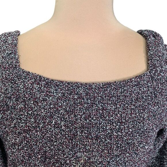 Ann Taylor Marled Knit Sweater Maroon Neutral Pullover Knit Square Neck Medium - Picture 2 of 9